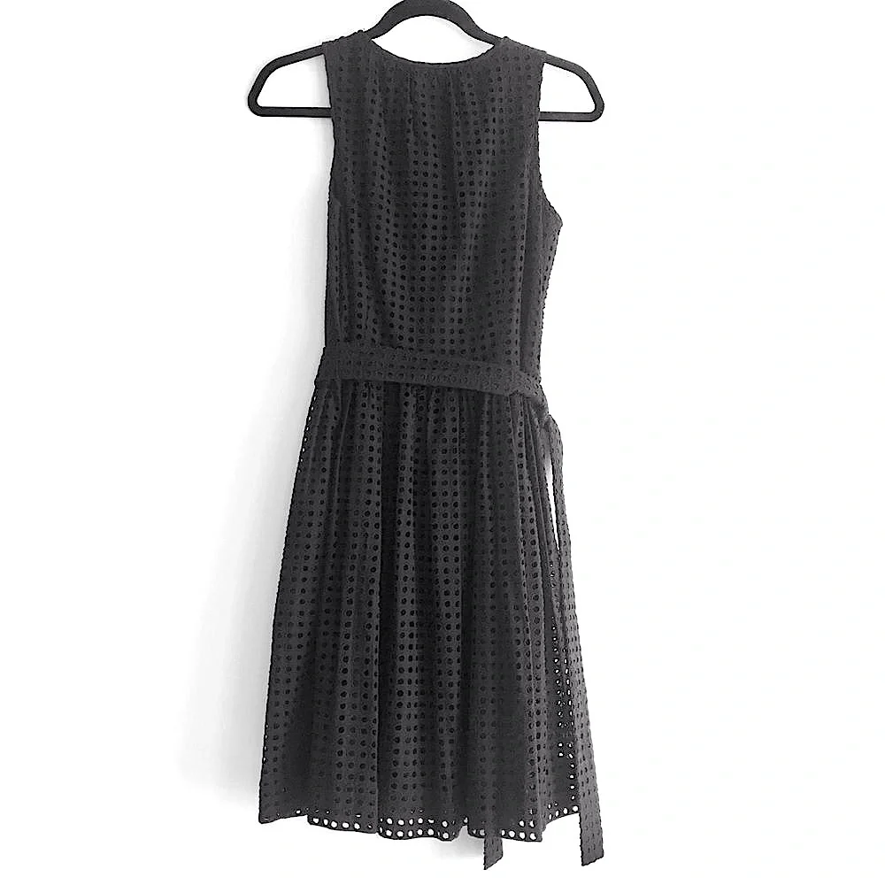 Kate Spade Broome Street Black Dot Eyelet Buttondown Tie Belt Midi Dress Small